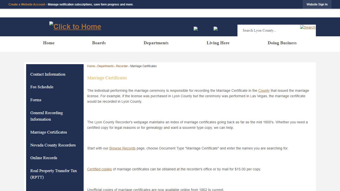 Marriage Certificates | Lyon County, NV - Official Website