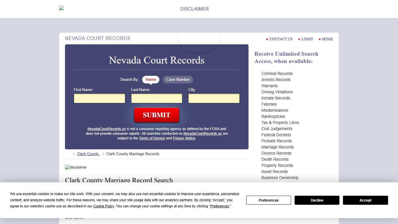 Clark County Marriage Records | NevadaCourtRecords.us